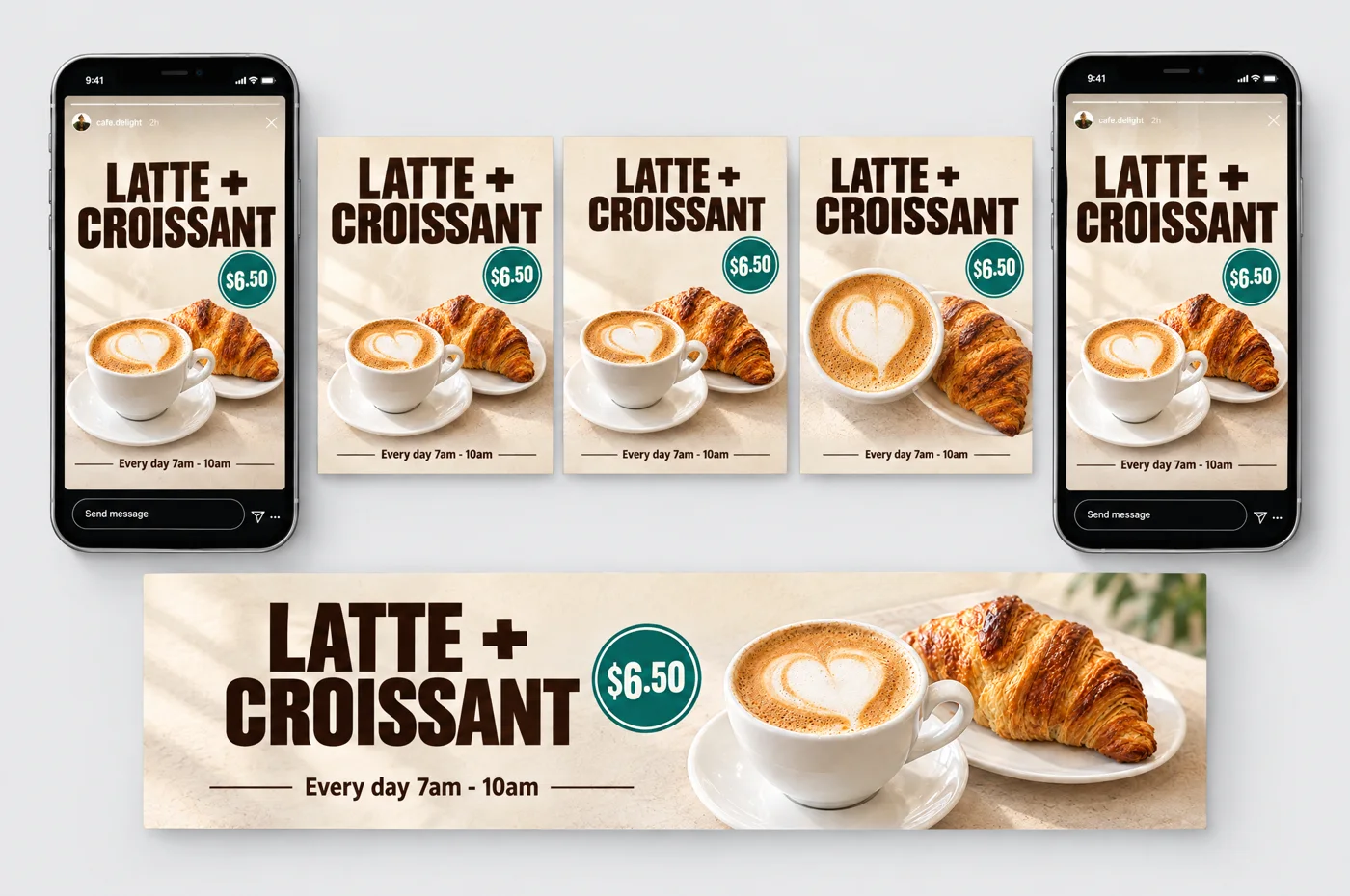 Stories, square posts and a web banner for the coffee shop