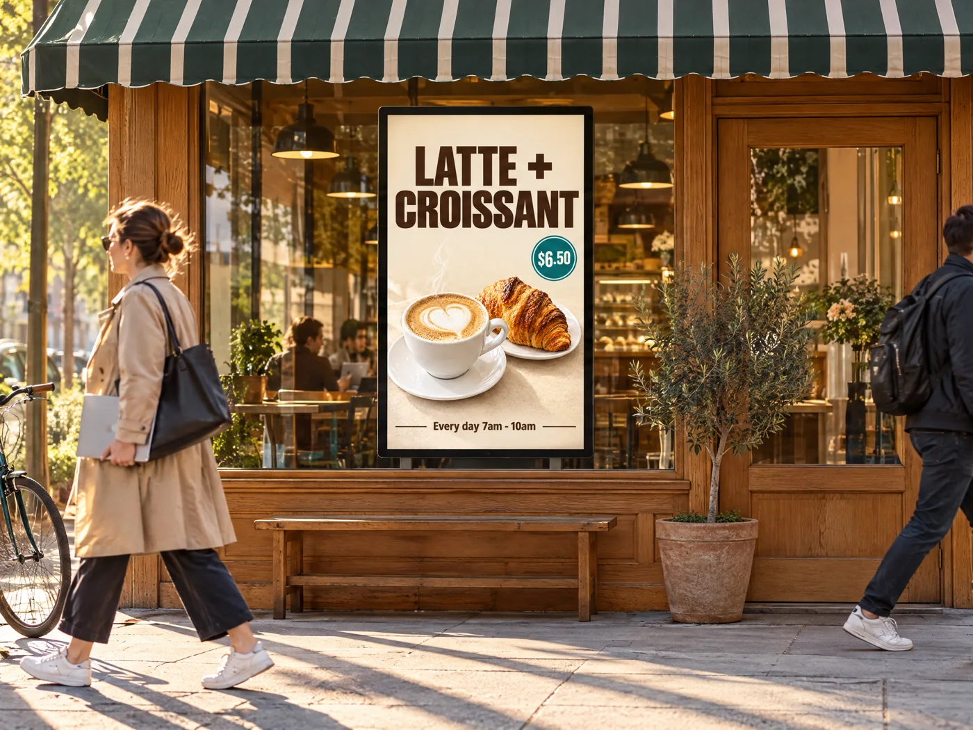 The finished ad playing on a coffee shop window screen